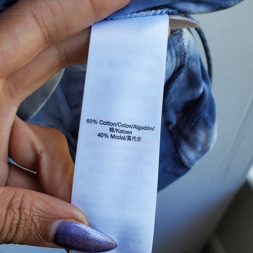DKNY Tie Dye Denim Blue Top with Drawstring Hem - Picture 9 of 16